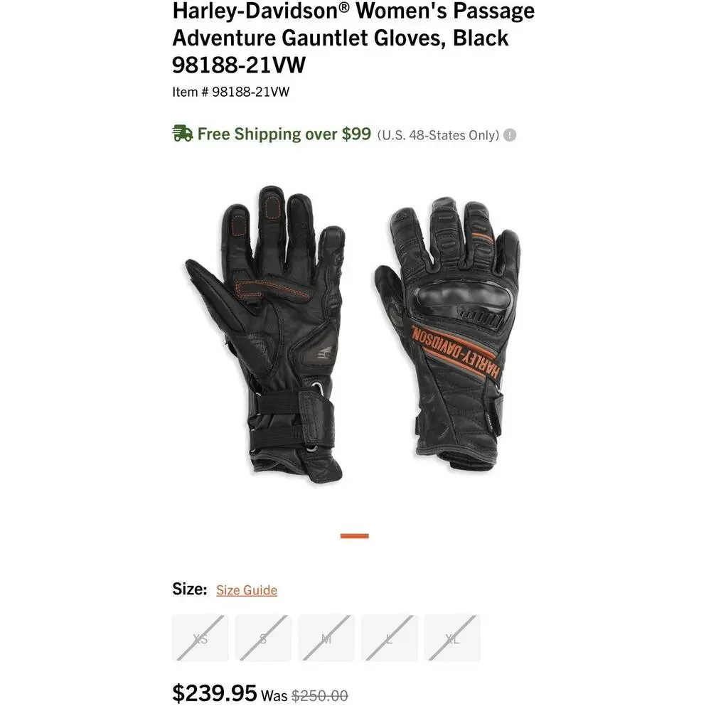 HARLEY-DAVIDSON Riding Gloves REV'IT! Passage Gauntlet Women's Sz M $250
